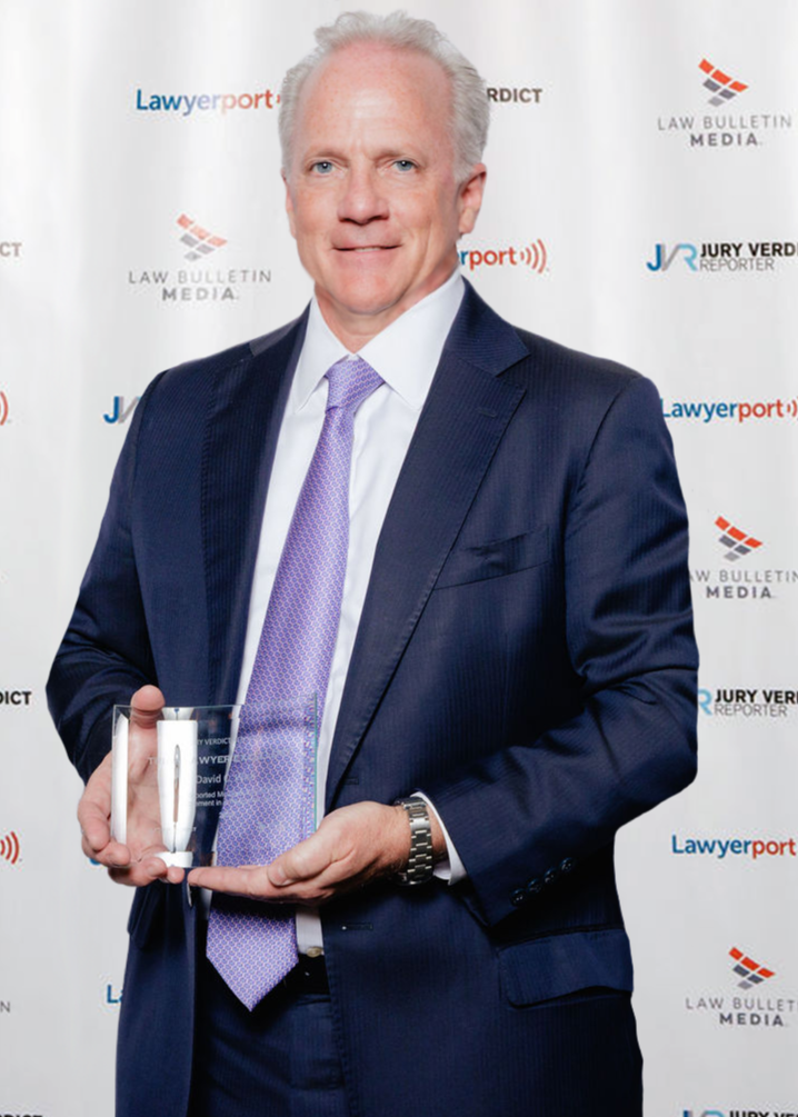 Wise Law Offices Founding Partner David Wise holding Trial Lawyer Excellence Award for Highest Reported McLean County Verdict or Settlement in a Pedestrian Case
