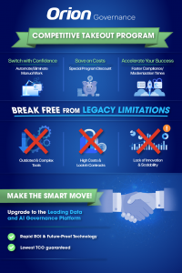 Orion Governance, the provider of the leading comprehensive data management platform, today launched a Competitive Takeout Program designed to help organizations escape the high cost and complexity of legacy metadata management and data governance tools.