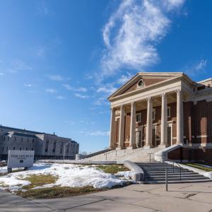 the new Vox Church Hartford building with a blue sky and clouds.