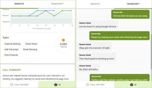 A screenshot preview of E-MetroTel's AI-powered business calling interface. See live sentiment analysis, key conversation topics, automatic call summaries and call transcripts.