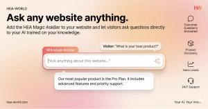 HEA-World Magic AskBar interface showing how visitors can ask a website questions and receive AI-powered answers.