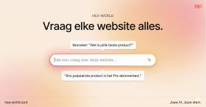 Interface van de HEA-World Magic AskBar waar een bezoeker een vraag stelt aan een website en een AI-agent een antwoord geeft.