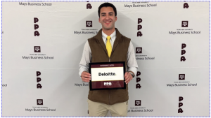 Hadi Suheil, Texas A&M Mays Business School student, announcing Deloitte internship through the Professional Program in Accounting