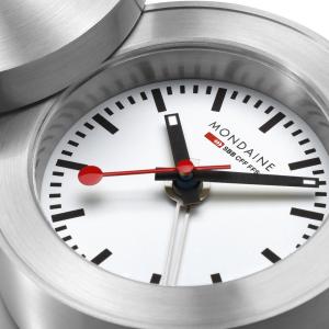 MONDAINE Travel Alarm Clock – compact Swiss-designed folding alarm clock with the iconic MONDAINE dial, ideal for travel and bedside use.