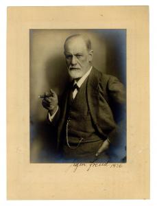 Sigmund Freud signed photograph showing the psychoanalyst holding a cigar, in an iconic portrait. The photographer, Max Halberstadt, was Freud’s son-in-law. Estimate: $8,000-$10,000