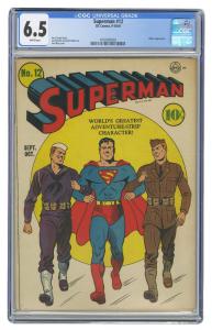 Lot 163 is a vintage issue of DC Comics’ Superman No. 12 (September-October 1941), encapsulated and graded by CGC with a Universal Grade 6.5. Estimate: $1,500-$2,400
