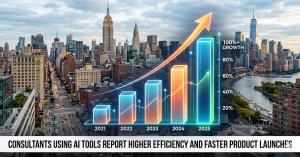 Bar chart showing business growth for consultants using AI tools.
