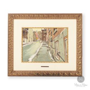 Lot 155 — John Little, Montreal Street Scene: Oil on canvas urban landscape by John Little (1928–2024). Estimate: $6,000–$8,000 CAD.