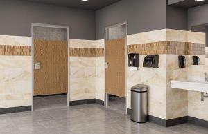 Stall doors with FlexFit framing in a truck stop.