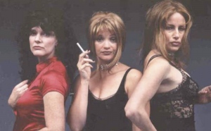 Holly Mandel performing with The Groundlings Theatre & School cast members Jennifer Coolidge and Maggie Baird in a sketch performance.