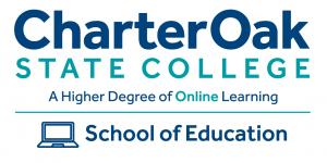 Blue and Teal text logo for Charter Oak State College School of Education