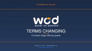 Notification from Water On Demand that its regulation D offering terms are changing