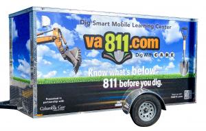 Virginia 811 Dig Smart Mobile Learning Center trailer parked outside, used to teach kids safe digging.