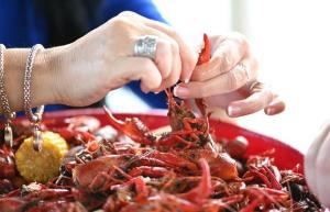 lady eats crawfish