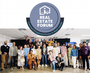 Group of real estate professionals at a Real Estate Forum networking event in Frisco, Texas, including developers, investors, and business leaders collaborating