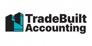 TradeBuilt Accounting logo featuring a stylized building icon in black and teal alongside the company name in bold black text.