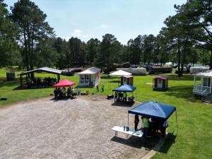 Drone footage showing the layout of the emergency kit stations