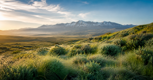 Dewy sagebrush hillside with Sierra Nevada mountains representing renewal and recovery support in Reno