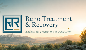 Reno Treatment and Recovery logo over Sierra Nevada mountains and sagebrush symbolizing addiction treatment and recovery in Reno Nevada
