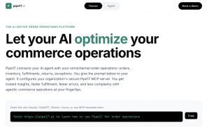 pipe17.ai hero page with AI agent prompt for connecting omnichannel order operations