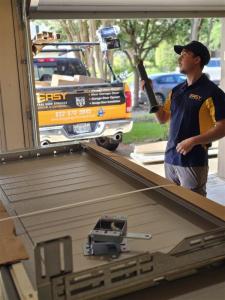 Garage door repair service trucks in Midtown Houston
