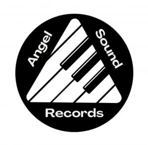 Black-and-white AngelSound Records logo featuring stylized piano keys arranged in a triangular shape within a circular emblem.