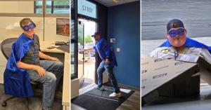 Vortex Doors Kansas City team wearing superhero capes and eye masks