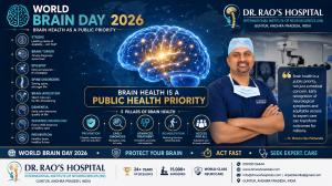 This World Brain Day 2026 infographic by Dr. Rao's Hospital – International Institute of Neurosciences (IIN), Guntur, Andhra Pradesh, emphasizes the global theme 