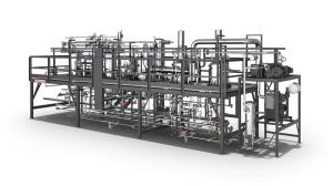 Skid-mounted industrial vacuum system with interconnected piping, vessels, and multiple integrated components.