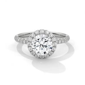 1.67 TCW round lab-grown diamond halo white gold engagement ring for woman.