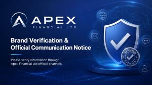 Apex Financial Ltd brand verification and official communication notice with verification shield and digital communication icons.