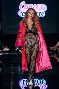Jocelyn Binder, metastatic breast cancer patient, and model wearing Dressed in LALA.  Cancer Culture