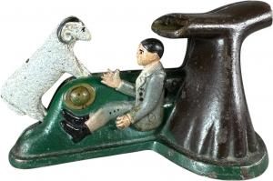 The Butting Ram – Man Thumbs Up, one of few known examples of the only mechanical bank model produced by Wagner & Zwiebel Mfg of Wisconsin, very desirable and in all-original condition. Sold for $14,400