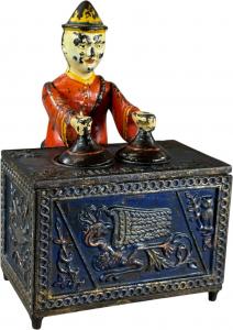 Kyser & Rex Mikado mechanical bank, circa 1886, blue-table version, very rare and one of only a few known, 5in long, in excellent condition. Sold within estimate for $38,400