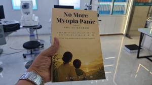 3D cover of the book "No More Myopia Panic: The 6S Method" by Ronglin "Linco" Lin, a guide to evidence-based childhood myopia prevention for parents.