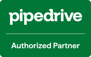 Green Pipedrive Authorized Partner badge with the white Pipedrive logo above the text 