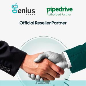 Genius Logix and Pipedrive Authorized Partner logos above the text 