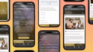 Phone mockups of the Velara Wellness mobile website, showing a hero that reads 