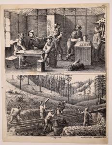 Britton & Rey lithograph depicting life scenes of gold miners in the 19th century, titled Bar Room in the Mines and Long Tom (estimate: $ 1,000-$2,000).