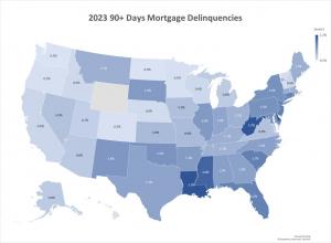 2023 90+ Day Mortgage Delinquency by State Map