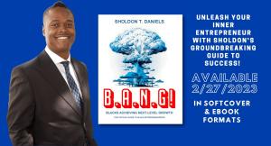 Sholdon Daniels is pictured beside an image of his book's front cover.