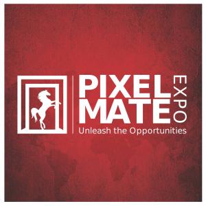 Pixelmate Exhibition Co., Ltd. logo featuring bold, modern typography with 'PIXEL EXPO' stacked above 'MATE' and the tagline 'Unleash the Opportunities' below, in a clean, professional design.