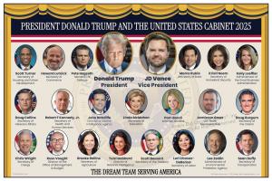 President Donald J Trump Vice President JD Vance and The United States Cabinet, A 12″ x 18″ card stock gloss laminate poster of The American Dream Team 2025