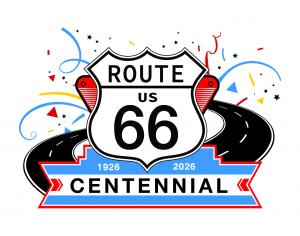 Route 66 Centennial Logo with Confetti and Stars
