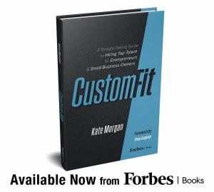 "Custom-Fit" by Kate Morgan book cover image and launch announcement.