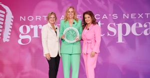 Galit Ventura-Rozen receiving her award for runner up from Sandra Yancey ( Founder of Ewomens Network) and Toni Caruso ( founder of speakernomics)
