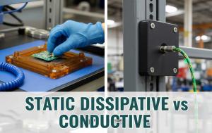 Protecting sensitive electronics: ESD-safe workstations and charge-dissipating equipment safeguard components during precision assembly.
