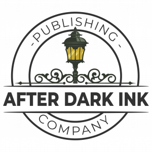 Logo for After Dark Ink Publishing Company that has a streetlamp in the middle to symbolize the mystery, suspense, true crime, and thriller genres.