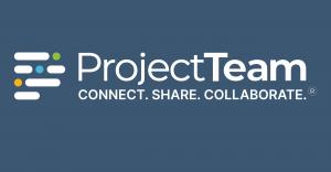 ProjectTeam logo with tagline “Connect. Share. Collaborate.” representing a cloud-based construction project management platform.