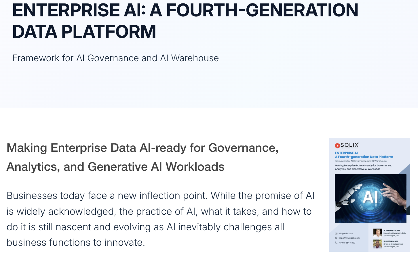 Solix Technologies, Inc., a leading provider of enterprise data management solutions, today announces the General Availability (GA) of its Enterprise AI solution suite
